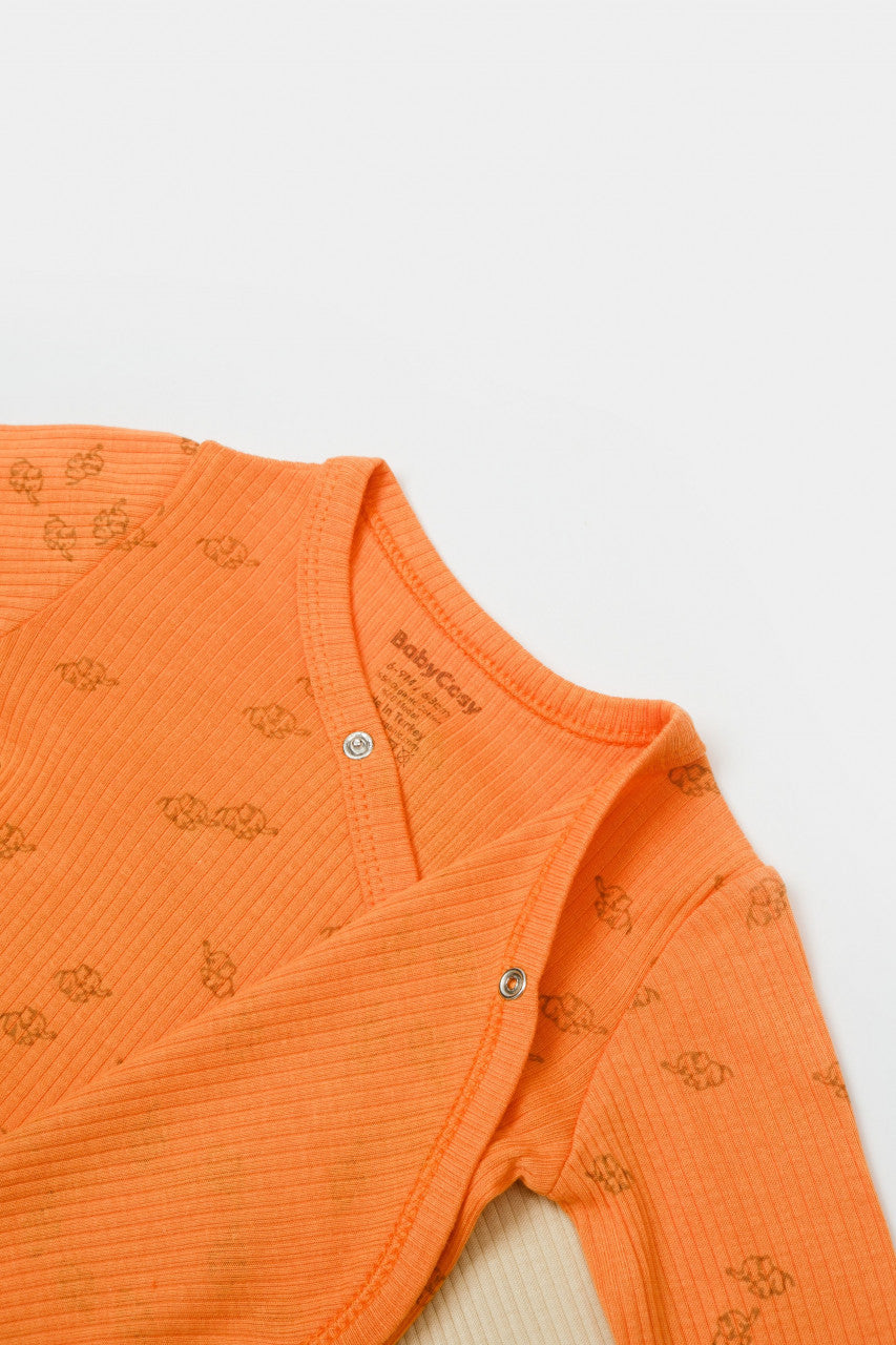 Set 2 body-uri petrecute Printed, BabyCosy, 50% modal+50% bumbac, Ecru/Lavanda